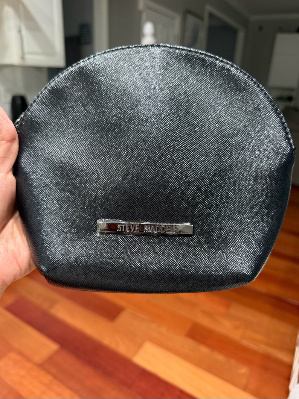 Steve Madden Black Glitter Cosmetic Bag